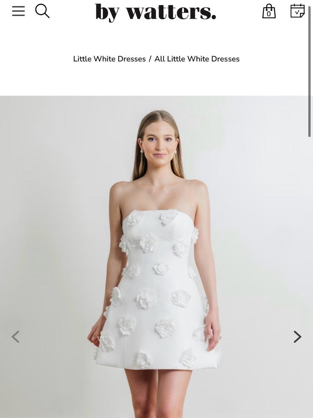 Watters White Strapless Mini Dress with 3D Floral Appliqués